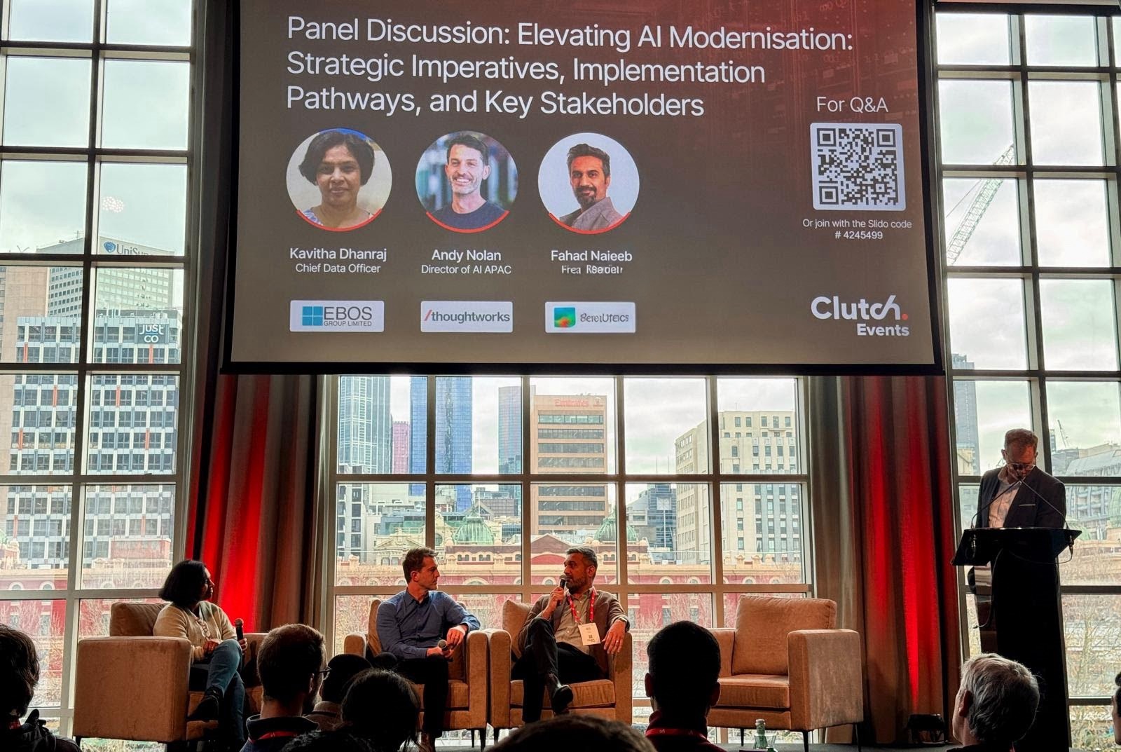 Fahad Najeeb speaking on an AI modernisation panel